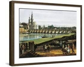 Dresden from Right Bank of Elbe Upstream from Bridge of Augustus, Circa 1750-Bernardo Bellotto-Framed Giclee Print