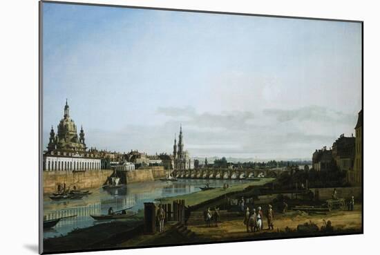 Dresden from Right Bank of Elbe Upstream from Bridge of Augustus, Circa 1750-Bernardo Bellotto-Mounted Giclee Print