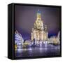 Dresden, Germany at Neumarkt Square and Frauenkirche at Night.-SeanPavonePhoto-Framed Stretched Canvas