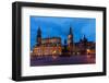 Dresden, Historical Old Town, Dresden Cathedral, Castle, Blue Hour-Catharina Lux-Framed Photographic Print