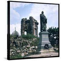 Dresden: Ruins of the Frauenkirche (Church of Our Lady) with a Statue of Martin Luther-null-Stretched Canvas