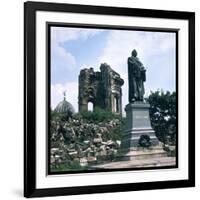 Dresden: Ruins of the Frauenkirche (Church of Our Lady) with a Statue of Martin Luther-null-Framed Photographic Print