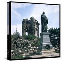 Dresden: Ruins of the Frauenkirche (Church of Our Lady) with a Statue of Martin Luther-null-Stretched Canvas