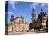 Dresden Schloss and Hofkirche from the Opera, Dresden, Saxony, Germany-Walter Bibikow-Stretched Canvas