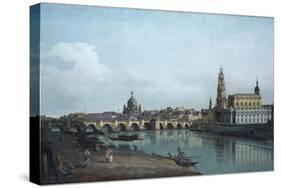 Dresden Seen from the Right Bank of the Elbe, Beneath the Augusts Bridge, 1748-Bernardo Bellotto-Stretched Canvas