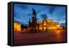 Dresden, Semperoper, King Johann Monument, Blue Hour-Catharina Lux-Framed Stretched Canvas