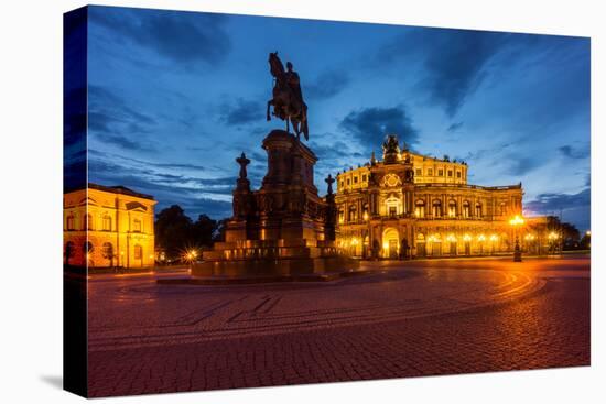 Dresden, Semperoper, King Johann Monument, Blue Hour-Catharina Lux-Stretched Canvas