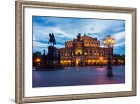Dresden, Semperoper, King Johann Monument, Blue Hour-Catharina Lux-Framed Photographic Print