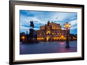 Dresden, Semperoper, King Johann Monument, Blue Hour-Catharina Lux-Framed Photographic Print