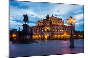 Dresden, Semperoper, King Johann Monument, Blue Hour-Catharina Lux-Mounted Photographic Print