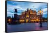 Dresden, Semperoper, King Johann Monument, Blue Hour-Catharina Lux-Framed Stretched Canvas