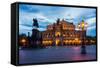 Dresden, Semperoper, King Johann Monument, Blue Hour-Catharina Lux-Framed Stretched Canvas
