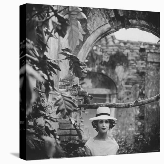 Dress and Hat with Multi Colored Rosettes Made of Ribbon on Each Side, by Cuban Designer Adolfo-Gordon Parks-Stretched Canvas