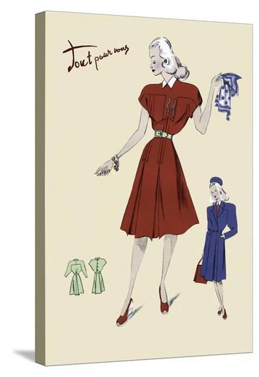 Dress, Coat and Scarf, 1947--Stretched Canvas