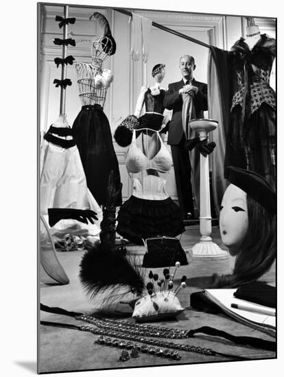 Dress Designer Christian Dior in His Workshop-Frank Scherschel-Mounted Premium Photographic Print