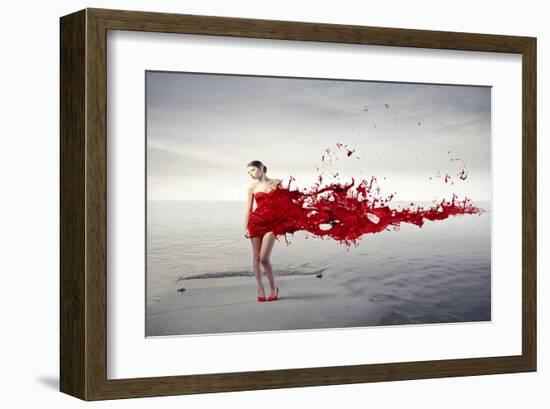 Dress Melting In Red Paint-null-Framed Art Print