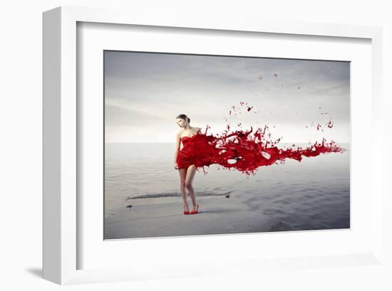 Dress Melting In Red Paint-null-Framed Art Print