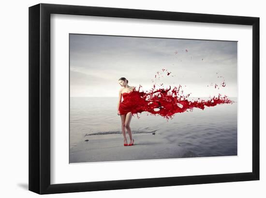 Dress Melting In Red Paint-null-Framed Art Print