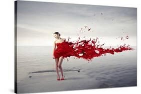 Dress Melting In Red Paint-null-Stretched Canvas