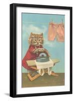 Dressed Kitten Ironing Clothes-null-Framed Art Print