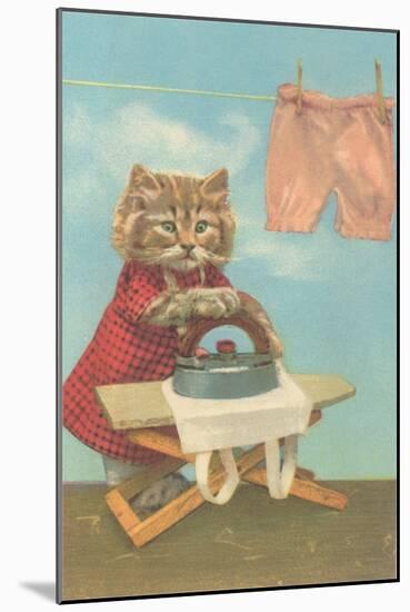 Dressed Kitten Ironing Clothes-null-Mounted Art Print