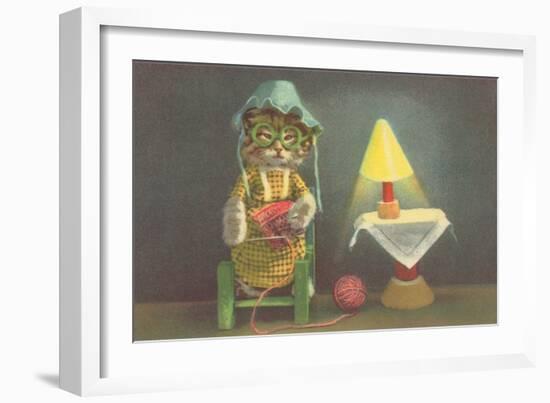 Dressed Kitten Knitting-null-Framed Art Print