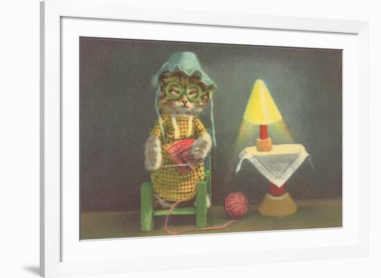 Dressed Kitten Knitting-null-Framed Premium Giclee Print