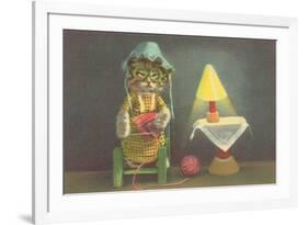 Dressed Kitten Knitting-null-Framed Premium Giclee Print