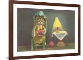 Dressed Kitten Knitting-null-Framed Premium Giclee Print