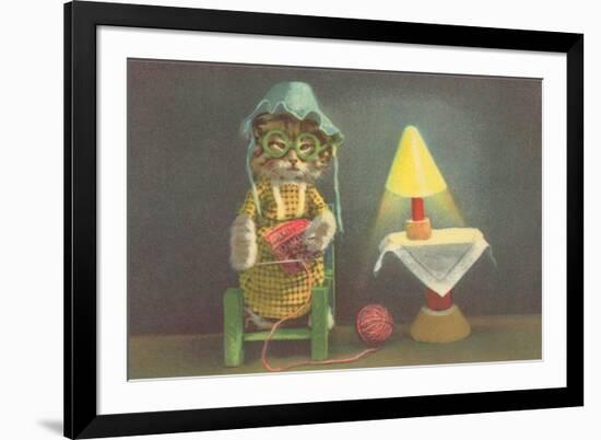 Dressed Kitten Knitting-null-Framed Premium Giclee Print