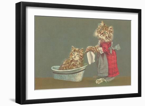 Dressed Kittens Bathing-null-Framed Art Print