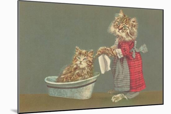 Dressed Kittens Bathing-null-Mounted Art Print