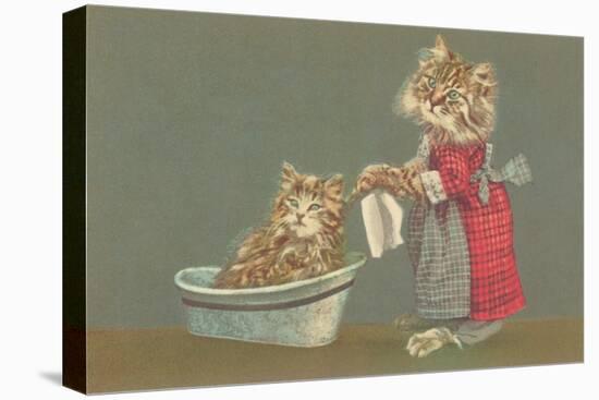 Dressed Kittens Bathing-null-Stretched Canvas