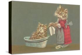 Dressed Kittens Bathing-null-Stretched Canvas