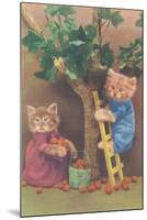 Dressed Kittens Picking Fruit-null-Mounted Art Print