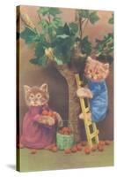 Dressed Kittens Picking Fruit-null-Stretched Canvas