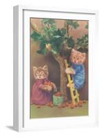 Dressed Kittens Picking Fruit-null-Framed Art Print