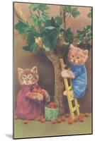 Dressed Kittens Picking Fruit-null-Mounted Art Print