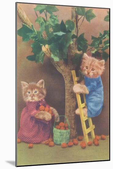 Dressed Kittens Picking Fruit-null-Mounted Art Print