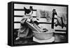 Dressed Up Cat Washing Clothes in Wash Tub-null-Framed Stretched Canvas