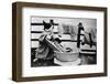 Dressed Up Cat Washing Clothes in Wash Tub-null-Framed Premium Photographic Print