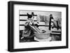 Dressed Up Cat Washing Clothes in Wash Tub-null-Framed Photographic Print