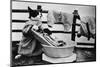 Dressed Up Cat Washing Clothes in Wash Tub-null-Mounted Photographic Print