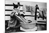 Dressed Up Cat Washing Clothes in Wash Tub-null-Mounted Photographic Print