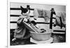 Dressed Up Cat Washing Clothes in Wash Tub-null-Framed Photographic Print