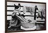 Dressed Up Cat Washing Clothes in Wash Tub-null-Framed Photographic Print