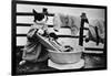 Dressed Up Cat Washing Clothes in Wash Tub-null-Framed Photographic Print