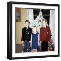 Dressed Up Siblings Stand by the Christmas Tree, Ca. 1965-null-Framed Photographic Print