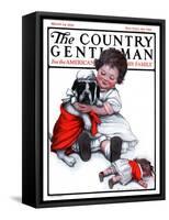 "Dressing Doggie," Country Gentleman Cover, March 24, 1923-Katherine R. Wireman-Framed Stretched Canvas