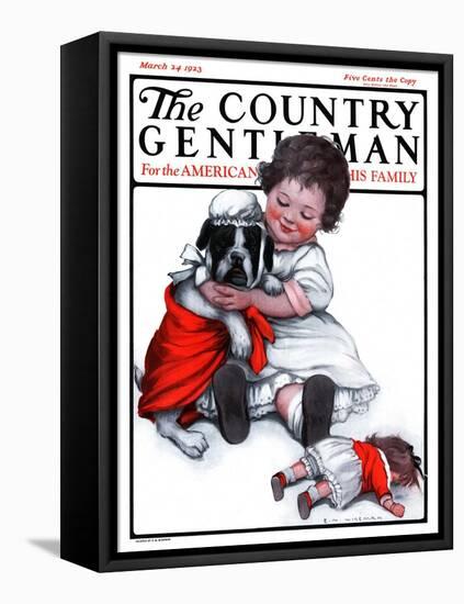 "Dressing Doggie," Country Gentleman Cover, March 24, 1923-Katherine R. Wireman-Framed Stretched Canvas